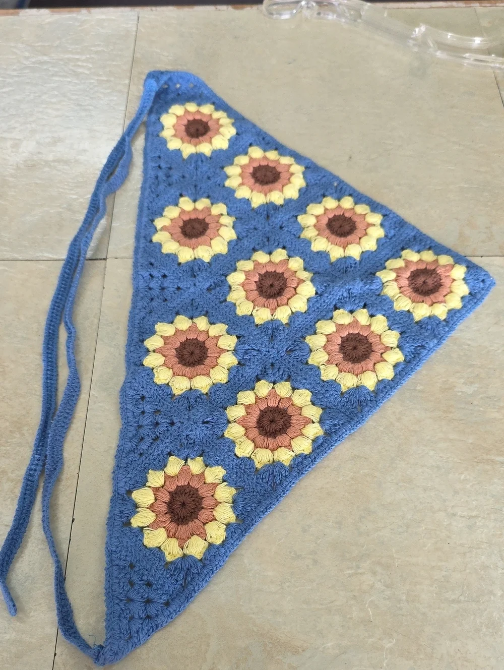 Crochet Sunflower Triangle Scarf